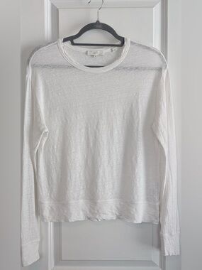Vince 100% Linen Long Sleeve Crew Neck Pullover White Size Medium